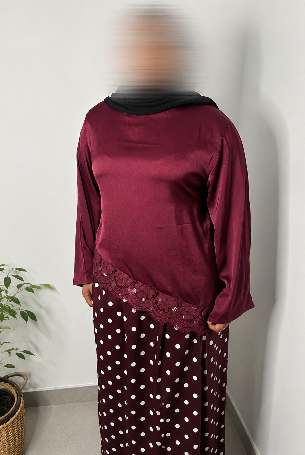 Haut à dentelle asymétrique - Bordeaux
