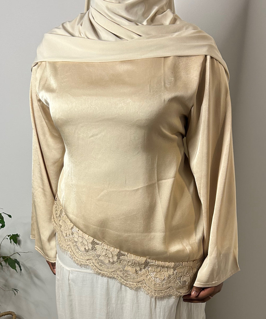 Haut à dentelle asymétrique - Beige