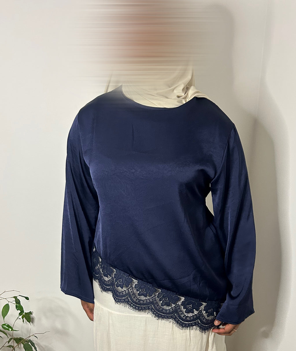 Haut à dentelle asymétrique - Bleu marine